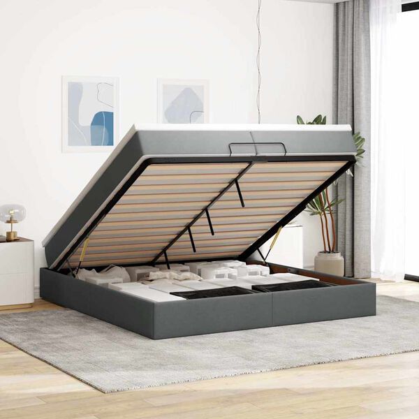 vidaXL Ottoman bed met matrassen 200x200cm stof donkergrijs