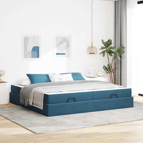 vidaXL Bedframe met matras met matras 2 pcs Blauw Fluweel