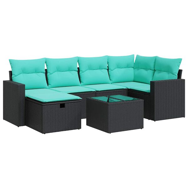 vidaXL 7-delige Loungeset met kussens poly rattan zwart