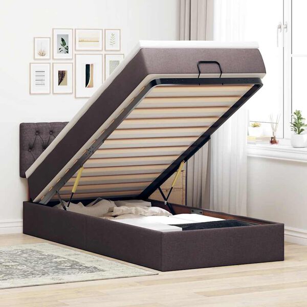 vidaXL Ottoman bed met matras en LED's 100x200 cm stof donkerbruin