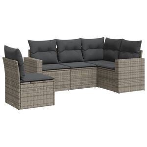 vidaXL 5-delige Loungeset met kussens poly rattan grijs