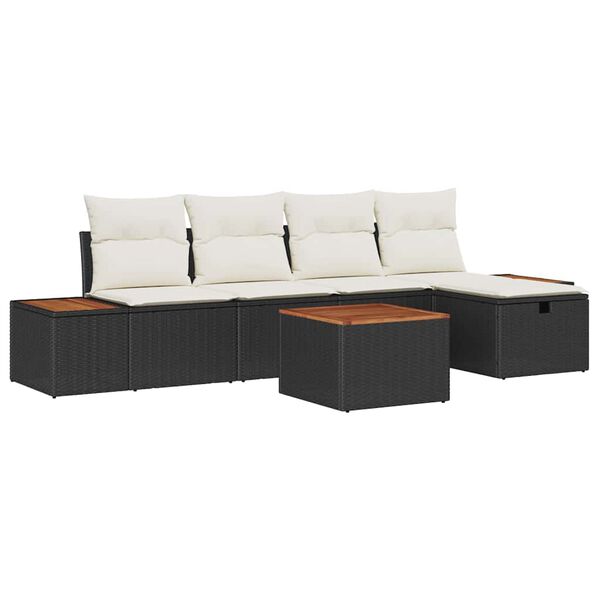 vidaXL Tuin Sofa Set met kussen 6 pcs Zwart Poly riet