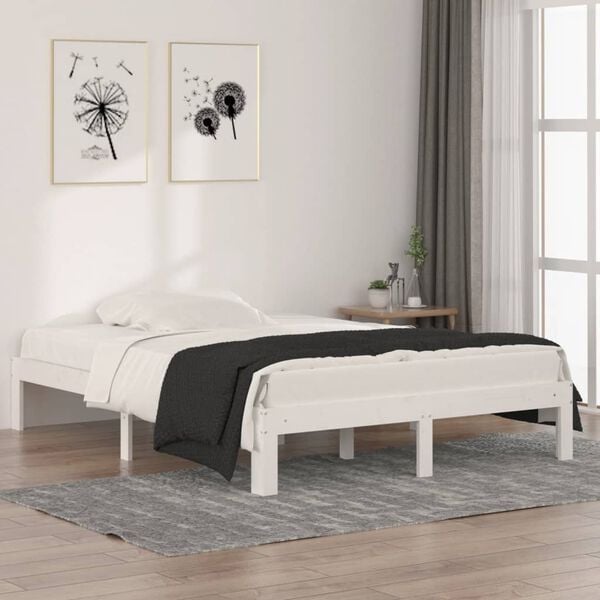 vidaXL Bedframe massief hout wit 135x190 cm