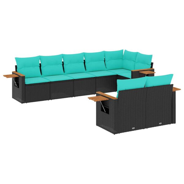 vidaXL 8-delige Loungeset met kussens poly rattan zwart