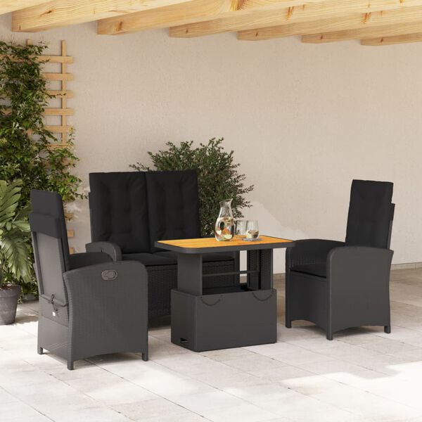 vidaXL 4-delige Tuinset met kussens poly rattan zwart