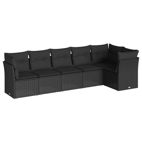 vidaXL 6-delige Loungeset met kussens poly rattan zwart