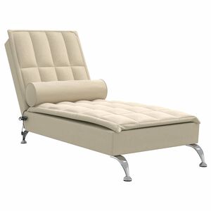 vidaXL Massage chaise longue met bolster stof crèmekleurig