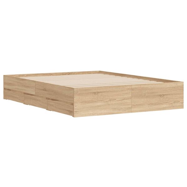 vidaXL Bedframe met lades bewerkt hout sonoma eikenkleurig 140x190 cm