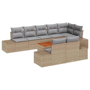 vidaXL Tuinbankenset met kussen 9 pcs Beige poly rattan