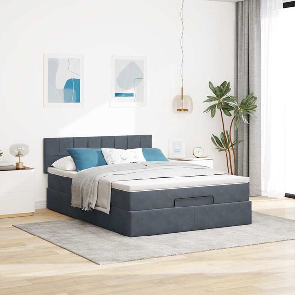 vidaXL Ottoman bed met matras 140x200cm fluweel donkergrijs