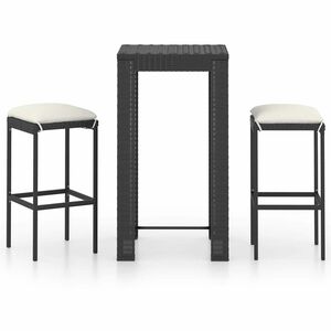 vidaXL 3-delige Tuinbarset met kussens poly rattan zwart
