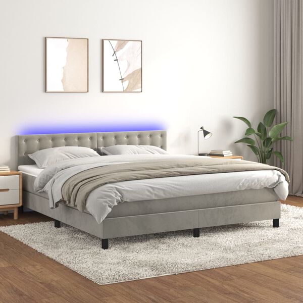 vidaXL Boxspring met matras en LED fluweel lichtgrijs 160x200 cm