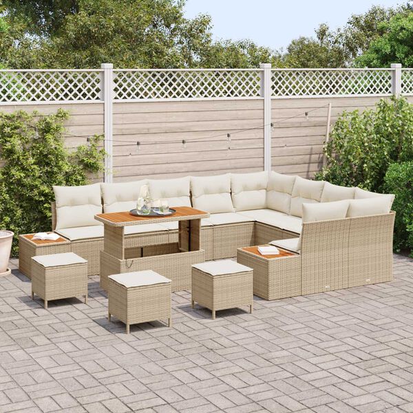 vidaXL Tuin Sofa Set met kussen met opslag Beige Poly riet