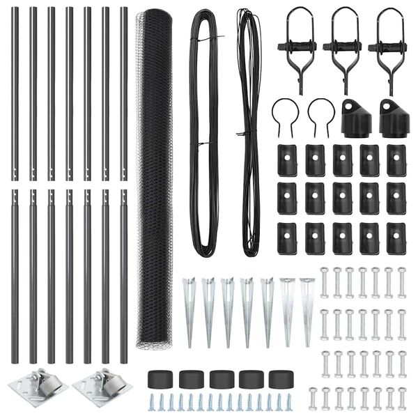 vidaXL Afrasteringspaal Grijs 10 x 1,5 m (25 mm gaas) Staal en PVC