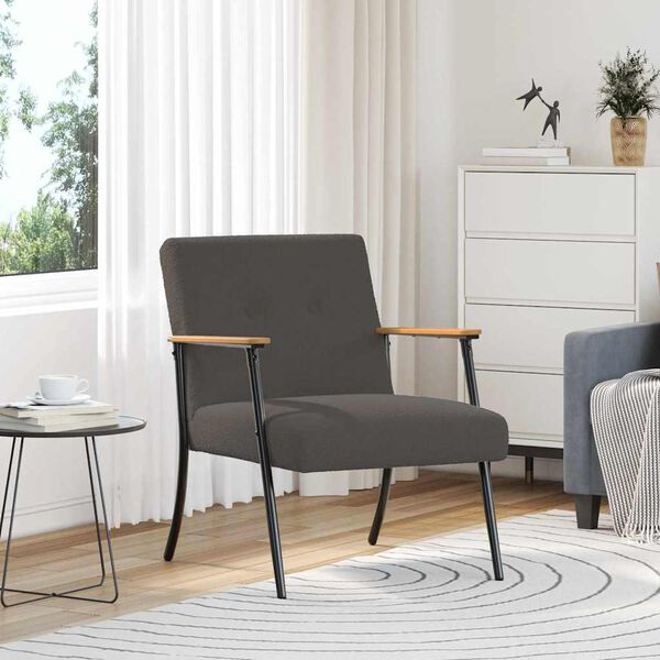 vidaXL Fauteuil Donkergrijs 59 x 75 x 78 cm Krullend Wol-achtig Stof
