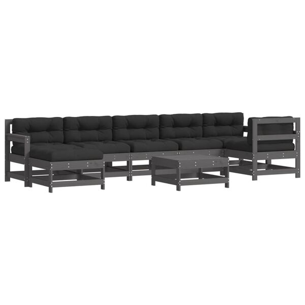 vidaXL 8-delige Loungeset met kussens massief hout grijs