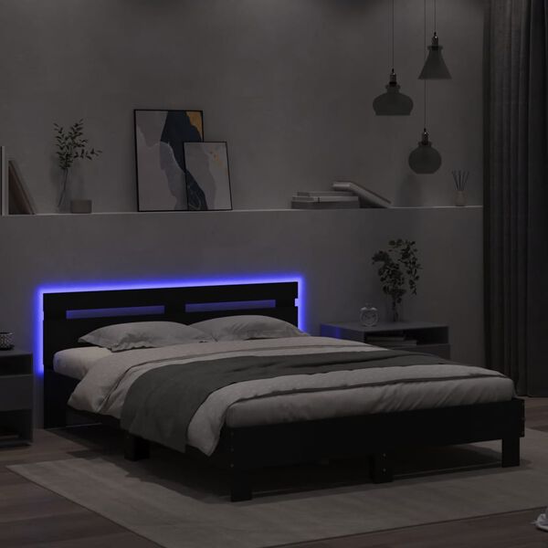 vidaXL Bedframe met hoofdeinde en LED zwart 140x190 cm