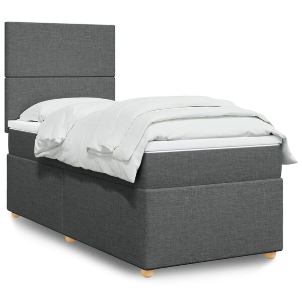 vidaXL Boxspring met matras stof donkergrijs 90x190 cm