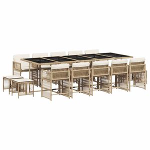 vidaXL 15-delige Tuinset met kussens poly rattan beige
