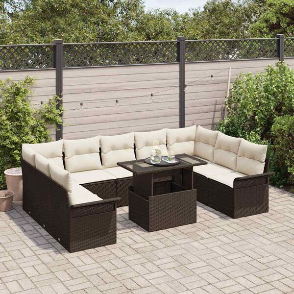 vidaXL Tuin Sofa Set met kussen 10 pcs Bruin Poly riet