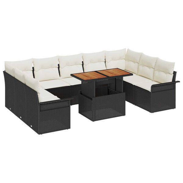 vidaXL Tuin Sofa Set met opslag 10 pcs Zwart Poly riet