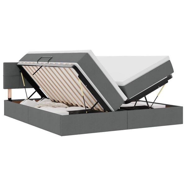 vidaXL Bed met LED-striplichten Donkergrijs 180 x 200 cm Stof