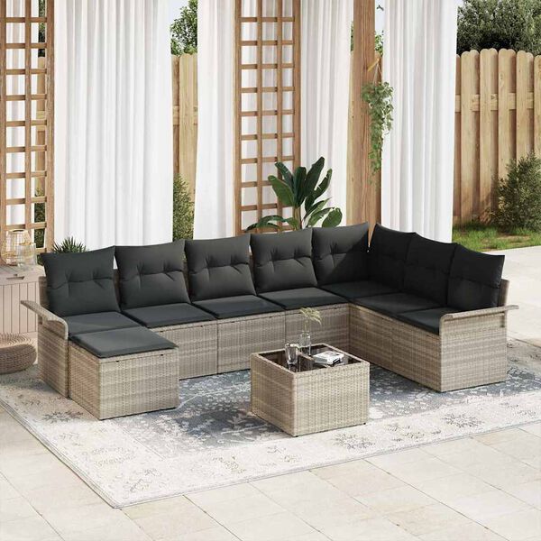 vidaXL Tuin Sofa Set met kussen 9 pcs Lichtgrijs Poly riet