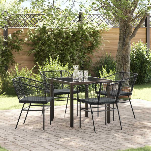 vidaXL Tuin eettafelset 5 pcs Zwart poly rattan