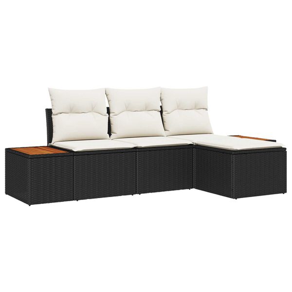vidaXL Tuin Sofa Set met kussen 4 pcs Zwart en Cr&egrave;me Poly Rattan