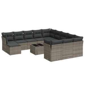 vidaXL 13-delige Loungeset met kussens poly rattan grijs