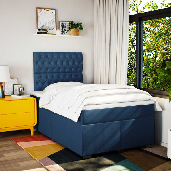 vidaXL Boxspring met matras stof blauw 120x200 cm
