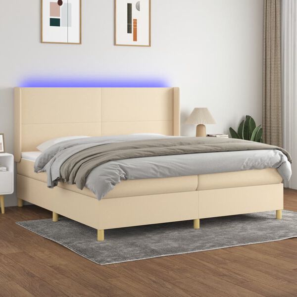 vidaXL Boxspring met matras en LED stof cr&egrave;mekleurig 200x200 cm