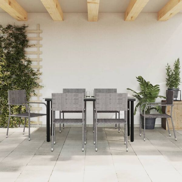 vidaXL 7-delige Tuinset poly rattan en staal grijs en zwart