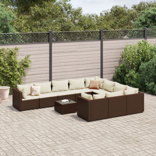 vidaXL 11-delige Loungeset met kussens poly rattan bruin