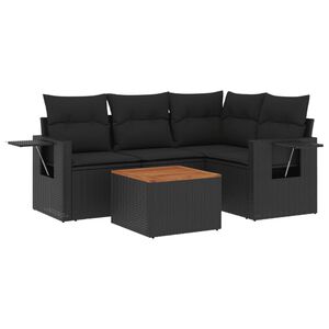 vidaXL 5-delige Loungeset met kussens poly rattan zwart