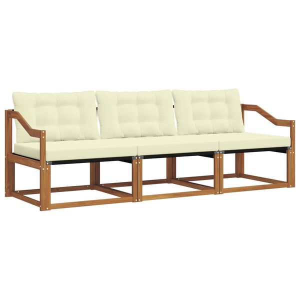 vidaXL Buiten bankenset met kussen 3 pcs Natuurlijk en Cr&egrave;me