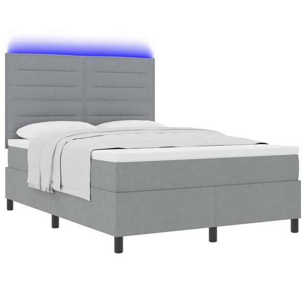 vidaXL Boxspring bed met matras met LED Lichtgrijs 140 x 200 cm Stof