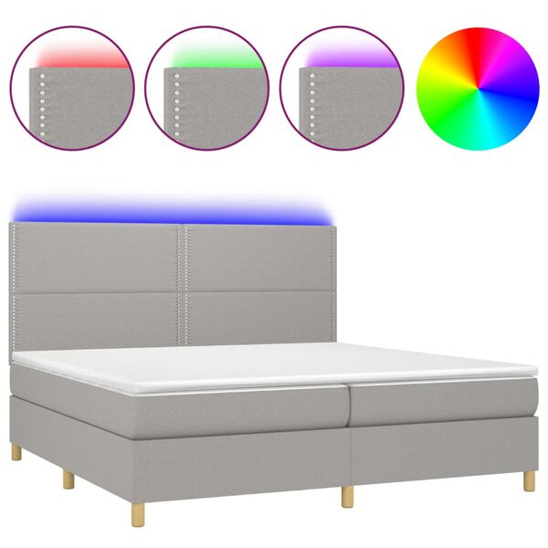 vidaXL Boxspring met matras en LED stof lichtgrijs 200x200 cm