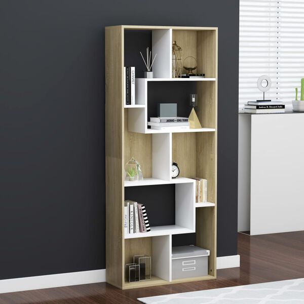 801882 vidaXL Boekenkast Wit en Sonoma Eik 67x24x161 cm Bewerkt Hout