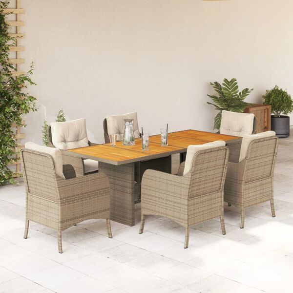 vidaXL 7-delige Tuinset met kussens poly rattan beige