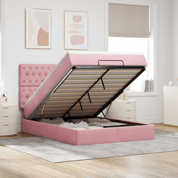 vidaXL Ottoman bed met matrassen en LED's 140x190cm fluweel roze