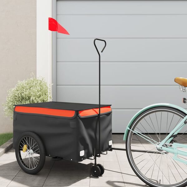 vidaXL Fietstrailer 30 kg ijzer zwart en oranje