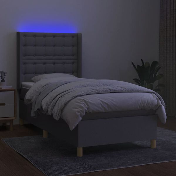 vidaXL Boxspring met matras en LED stof lichtgrijs 90x200 cm