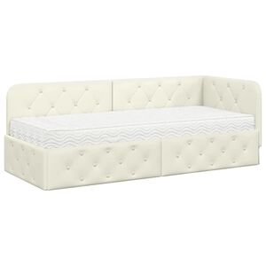 vidaXL Hoekbedframe met matras Cr&egrave;me 80 x 200 cm Fluweel