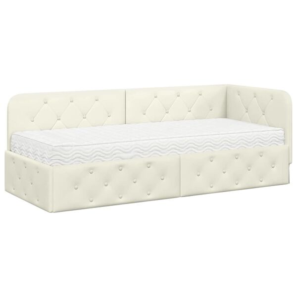 vidaXL Hoekbedframe met matras Cr&egrave;me 80 x 200 cm Fluweel