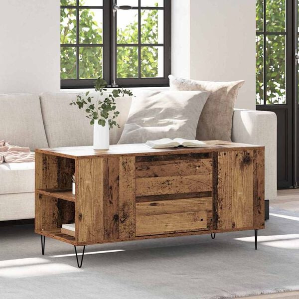 vidaXL Salontafel met lade Oud Hout 102 x 44,5 x 50 cm Bewerkt hout
