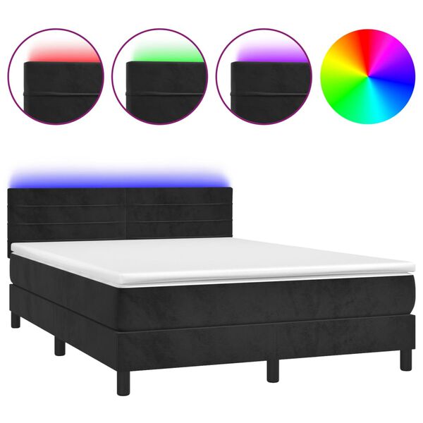 vidaXL Boxspring met matras en LED fluweel zwart 140x200 cm