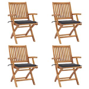 vidaXL Opklapbare stoelen met kussens, 4 stuks, massief teakhout