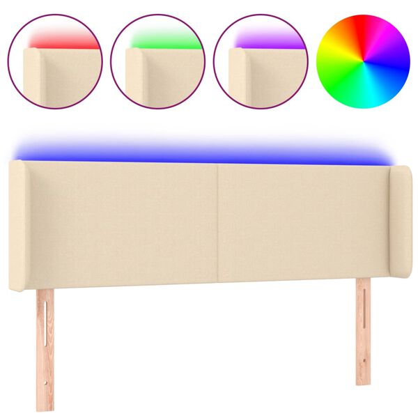 vidaXL Hoofdbord LED 147x16x78/88 cm stof cr&egrave;mekleurig