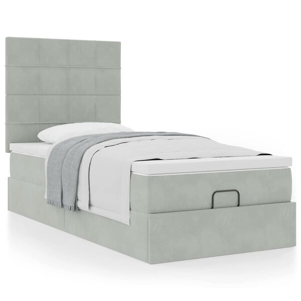 vidaXL Ottoman bed met matrassen 90x200cm fluweel lichtgrijs